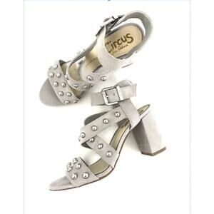 SAM Edelman Circus Sandal Womens 8 Ophelia Grey Buckle Block Heel Studs